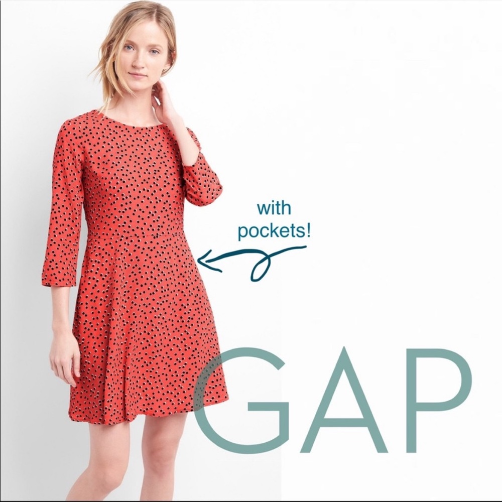 Gap Fit and Flare Coral Polka Dot Dress